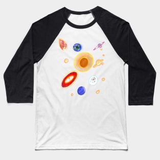 Set of stars, planets, sun, moon, comet, mars, Saturn space collage Baseball T-Shirt